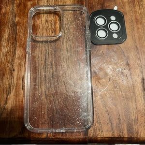 iPhone 13 Pro Max clear and glitter case with camera protector